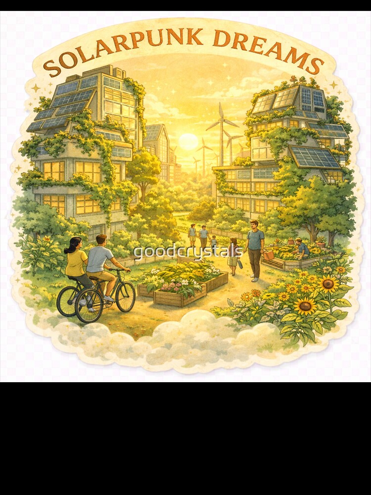 Solarpunk Dreams Optimistic Sustainable Future Poster & Apparel by goodcrystals