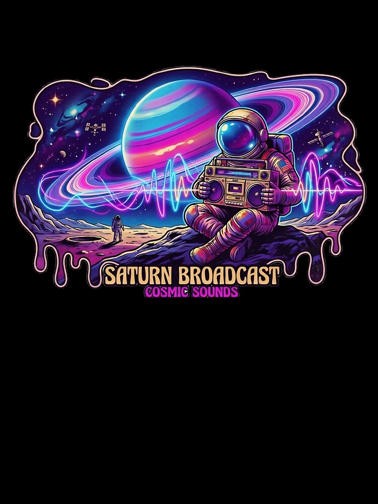 Saturn Broadcast: 70s Retro Sci-Fi Astronaut Neon Boombox by Stardust Motel