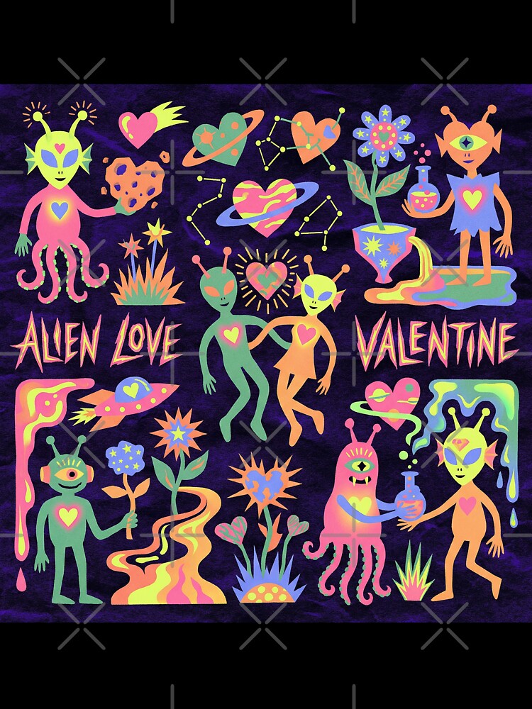 Neon Psychedelic Alien Love Valentine Blacklight Aesthetic by zzz888