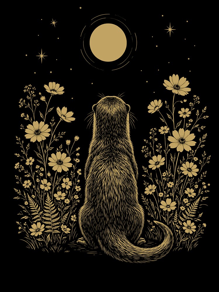 Otter Moon Night Flower Minimalist Boho Lover by DoodleTortle