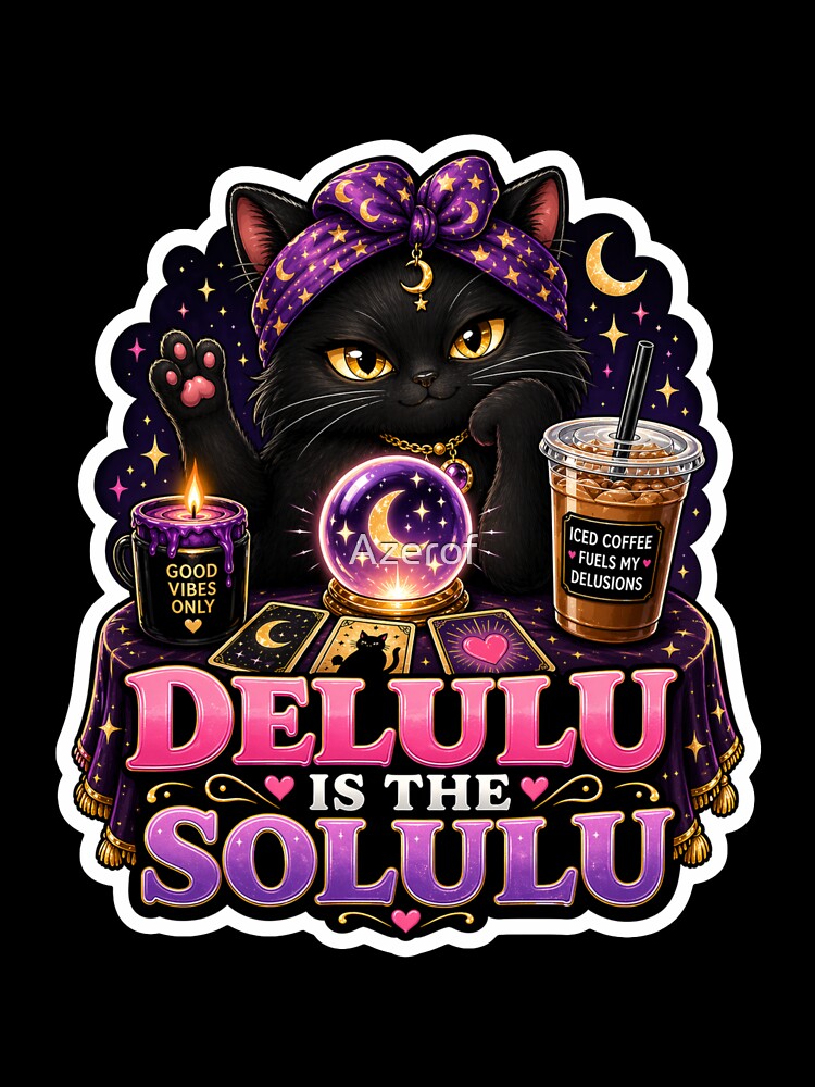 Delulu Is The Solulu Black Cat Sticker by Azerof