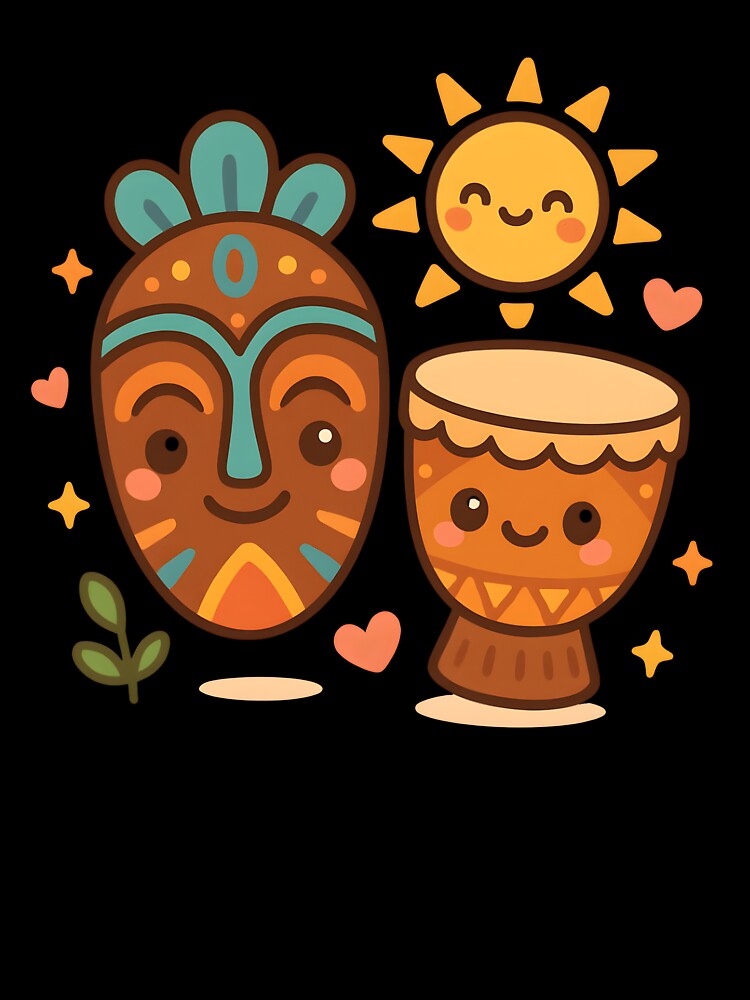 Kawaii African Mask and Drum | Cute Afrocentric Music Art by OsasChild