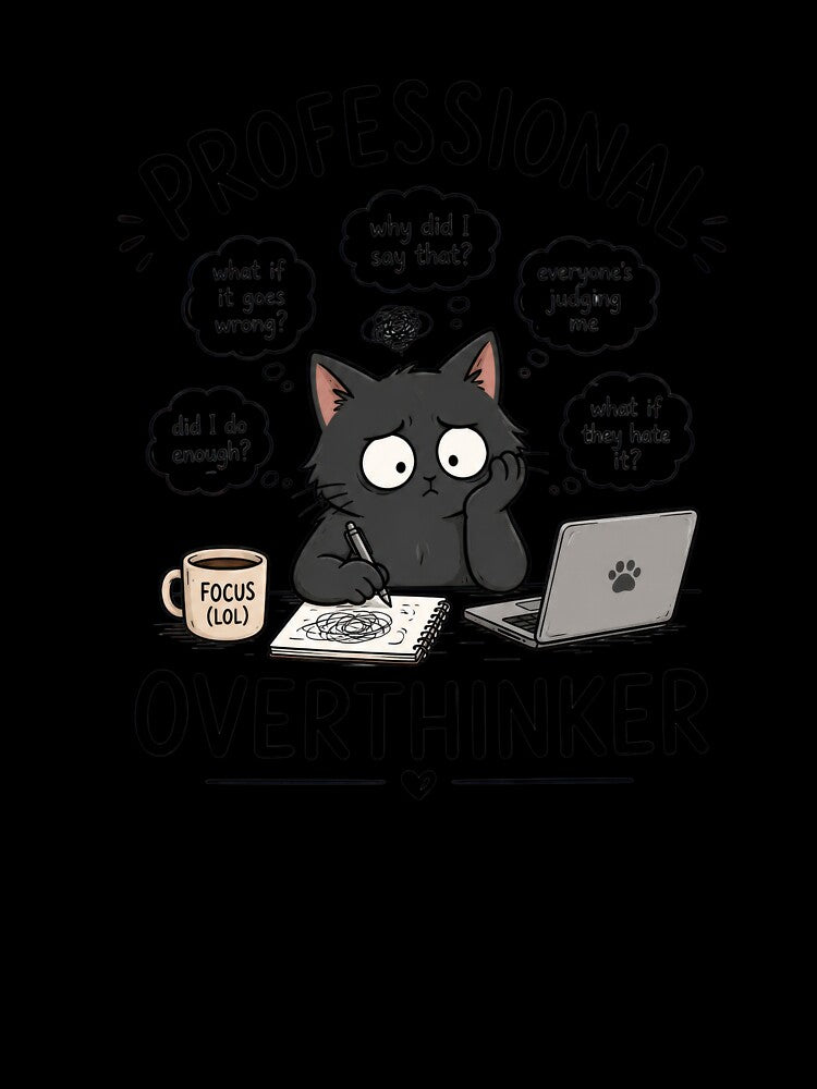 Professional Overthinker Funny Black Cat Design by INVITOARTE