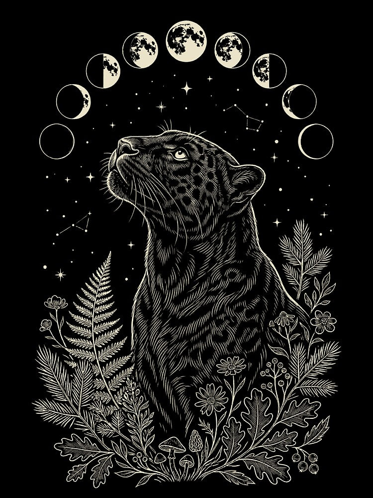 Black Panther Moon Phases – Dark Celestial Power Illustration by Skyleton
