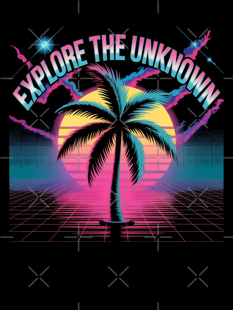 Explore The Unknown Retro Synthwave Palm Tree Sunset Art by SplashTastic