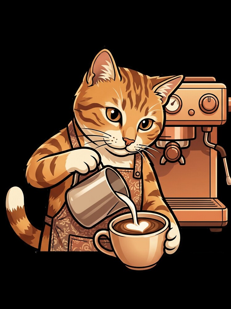 Kawaii Orange Cat Barista Making Latte Art Coffee Lover Gift by HappySproutArt
