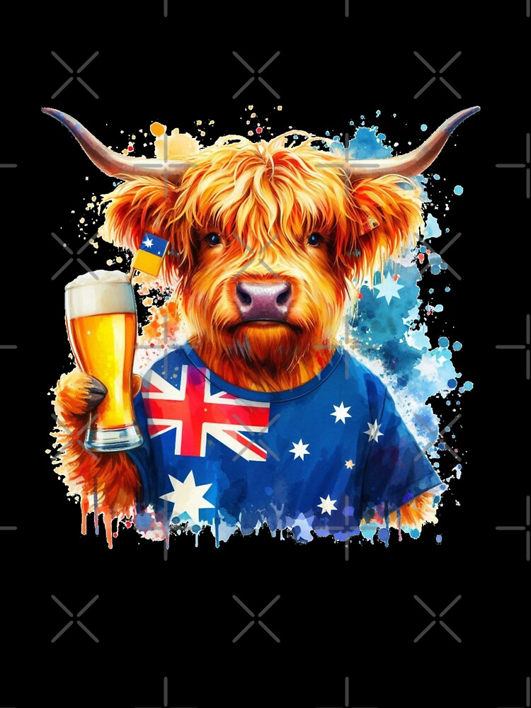 Scottish Highland Cow in Australia Colorful Watercolor by MaedK