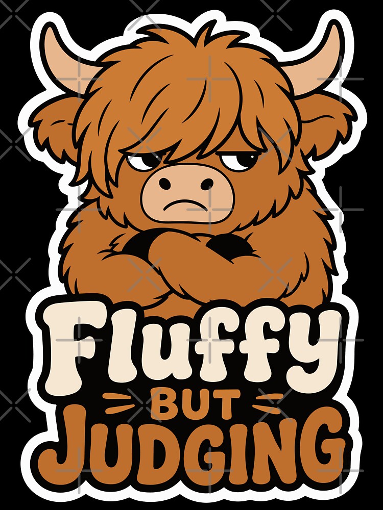 Fluffy But Judging Highland Cow – Funny Cow Meme by EchoBlue Studio