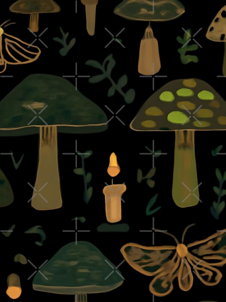 Dark Cottagecore Mushroom Moth And Candle Pattern by bvdesignart
