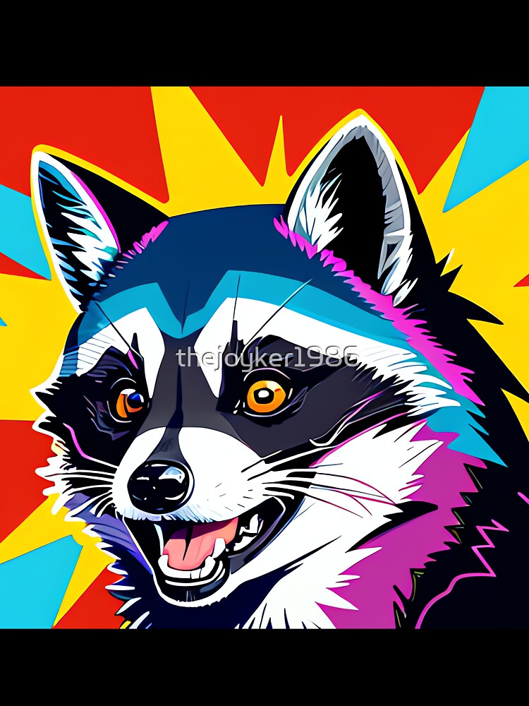 Modern Abstract Pop Art Style Laughing Raccoon Drawing" by thejoyker1986