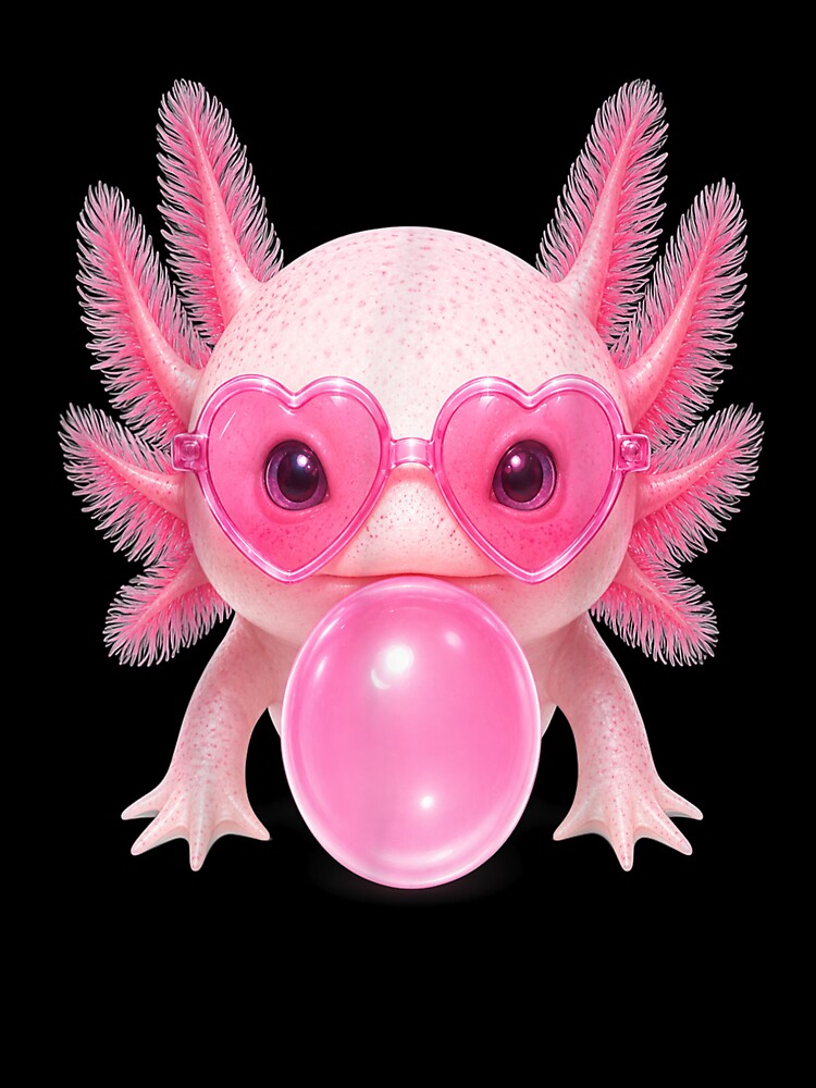Cute Pink Axolotl Bubblegum Y2K Heart Sunglasses Kawaii Graphic by mari-kayden