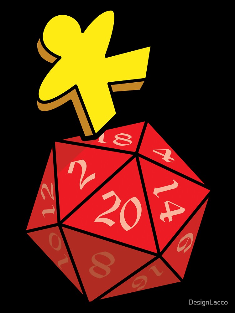 Meeple Rolling The 20-sided Dice by DesignLacco