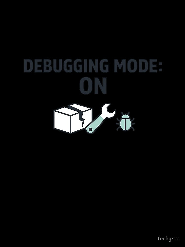 React Developer Debugging Mode On – Minimal Code Humor Design by techy-rrr