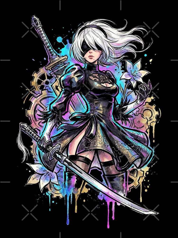 2B NieR Vaporwave Retro Wave Pink Blue Gradient Portrait by Senpaiwaves