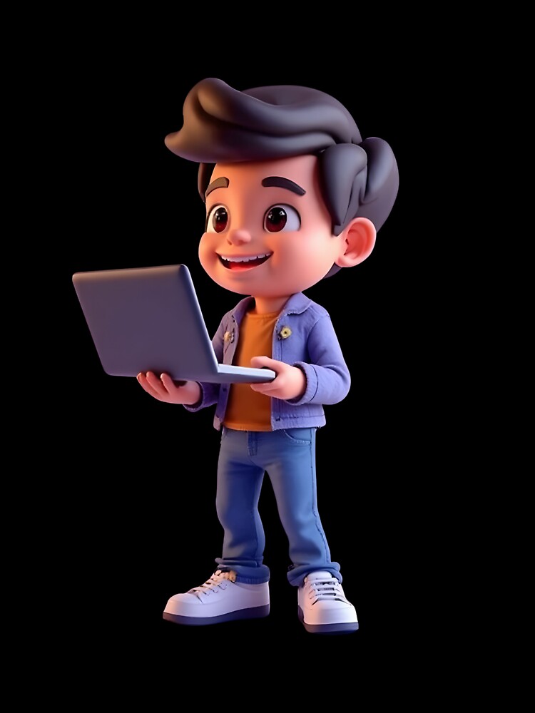 Smiling Character Holding an Open Laptop – Modern Work from Home Illustration by PrintCreations9