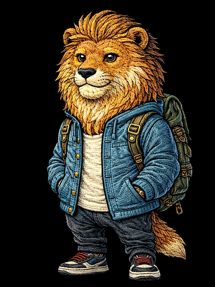 Travel Nomad Lion – Embroidered Patch Style Adventure Streetwear Animal Art by ColorSplash123