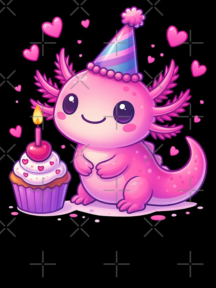 Cute Birthday Axolotl with Cupcake and Party Hat by ArtfulWeave