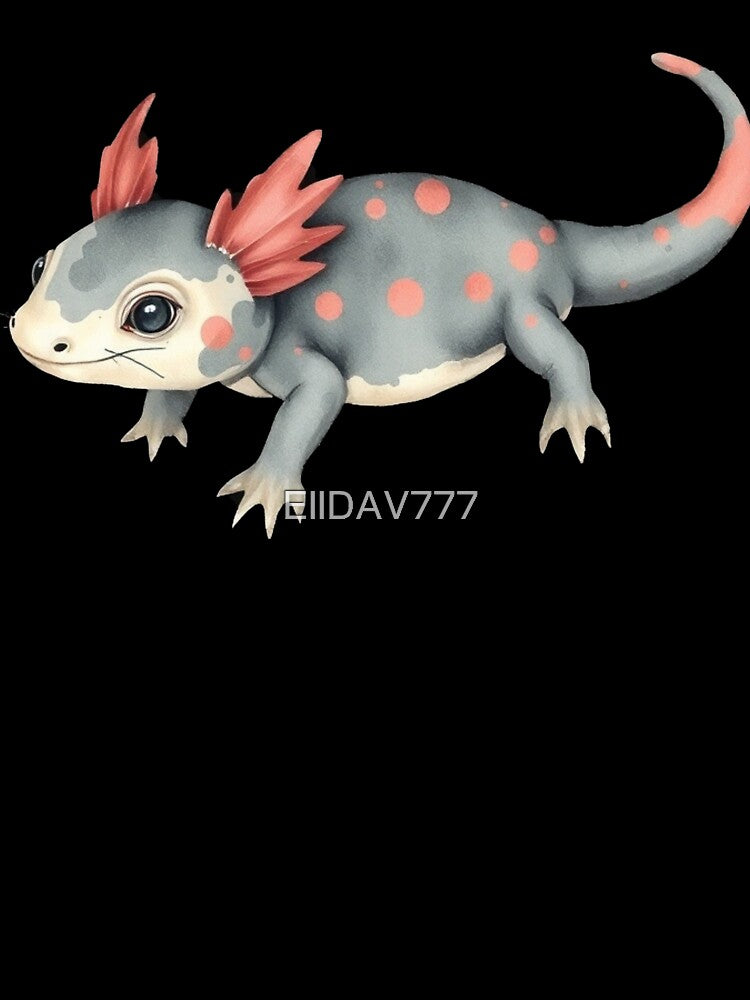 Cute Kawaii Axolotl Watercolor Art - Pink Gray Spotted Salamander Illustration by EllDAV777