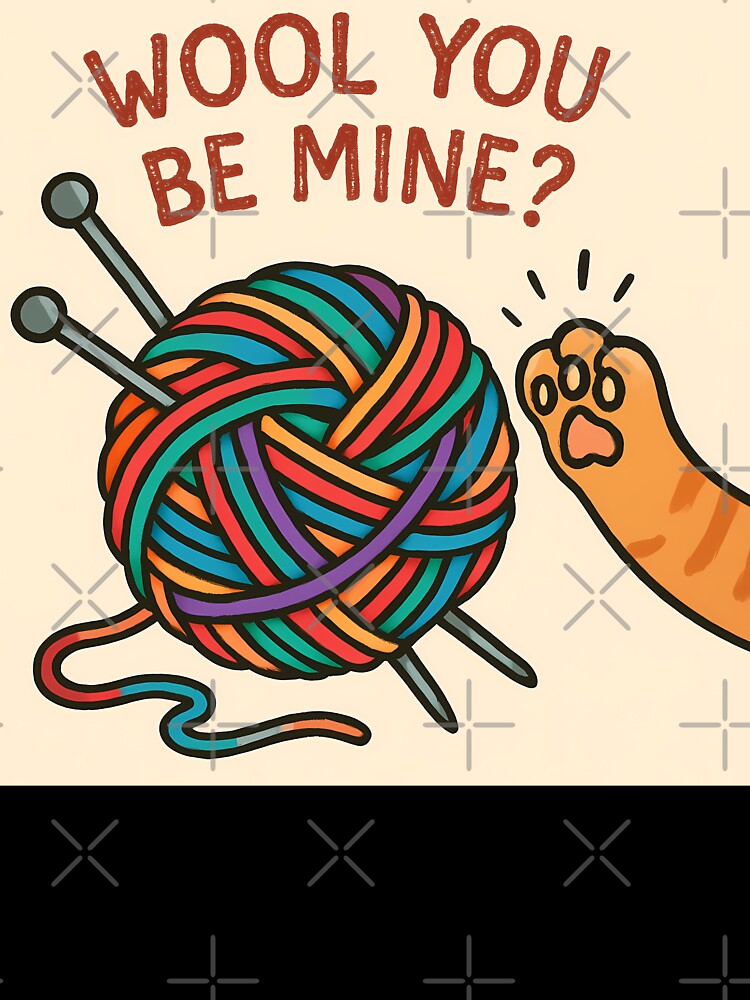 Wool You Be Mine Funny Knitting Crochet Pun Valentines Day Sticker Shirt by GiftsForge