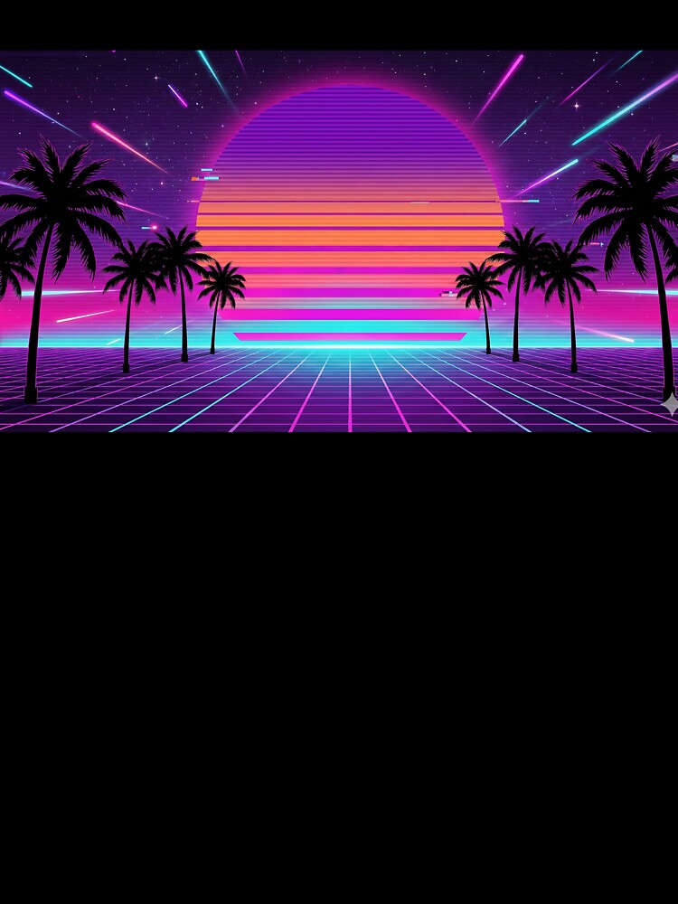 Retro 80s Synthwave Sunset & Neon Palm Trees by PixelPasha