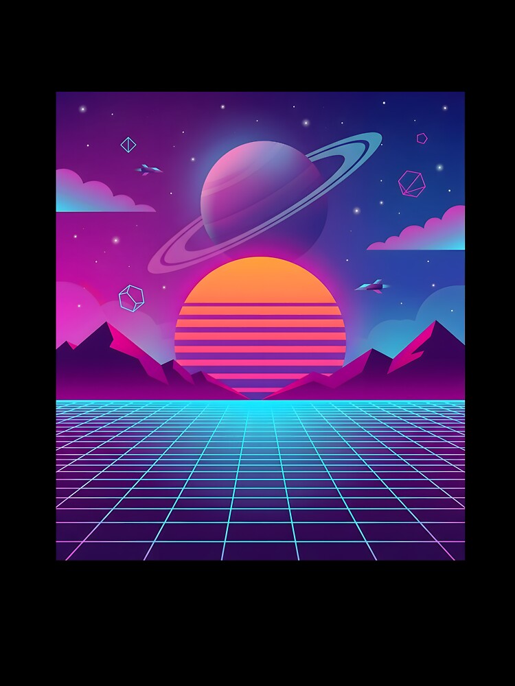 Retro Futuristic Synthwave Space Landscape | Neon Saturn Vaporwave Sunset Art by MCV-Designs