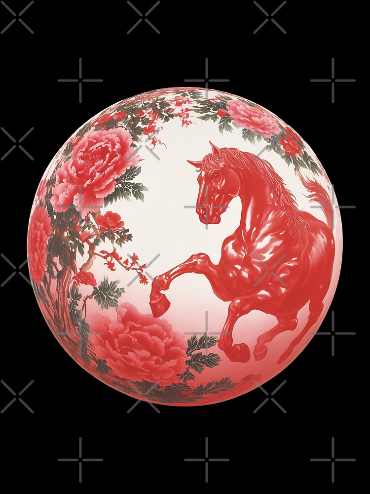 Red Chinese Zodiac Horse And Peonies by bubblegoth