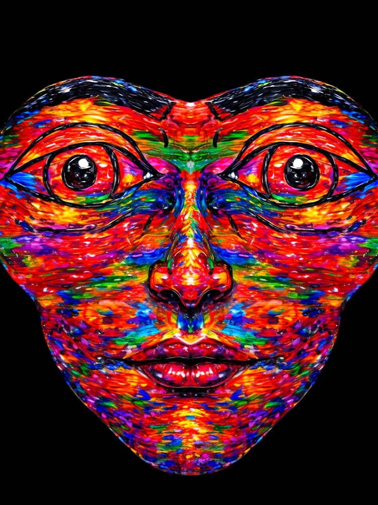 Psychedelic Cosmic Face – Neon Abstract Portrait Art | Trippy Surreal Mask Design by BigBobInk