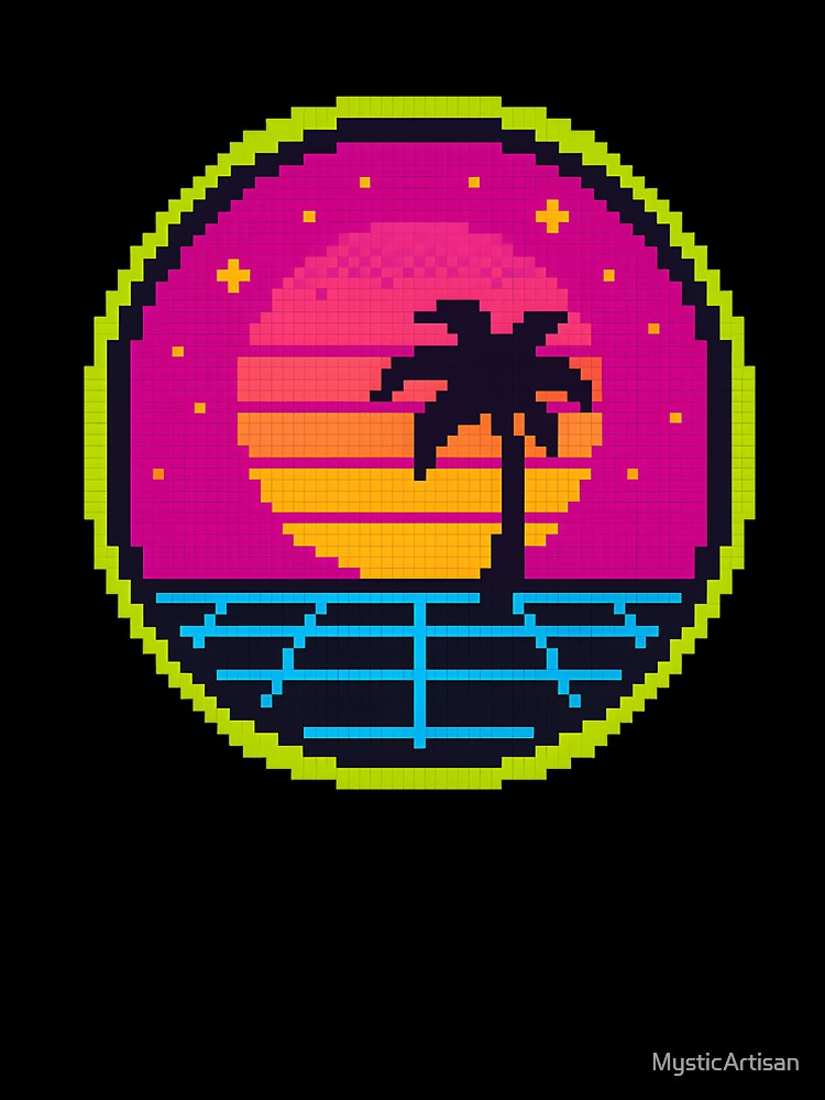 Pixel Sunset Vaporwave Palm Art by MysticArtisan