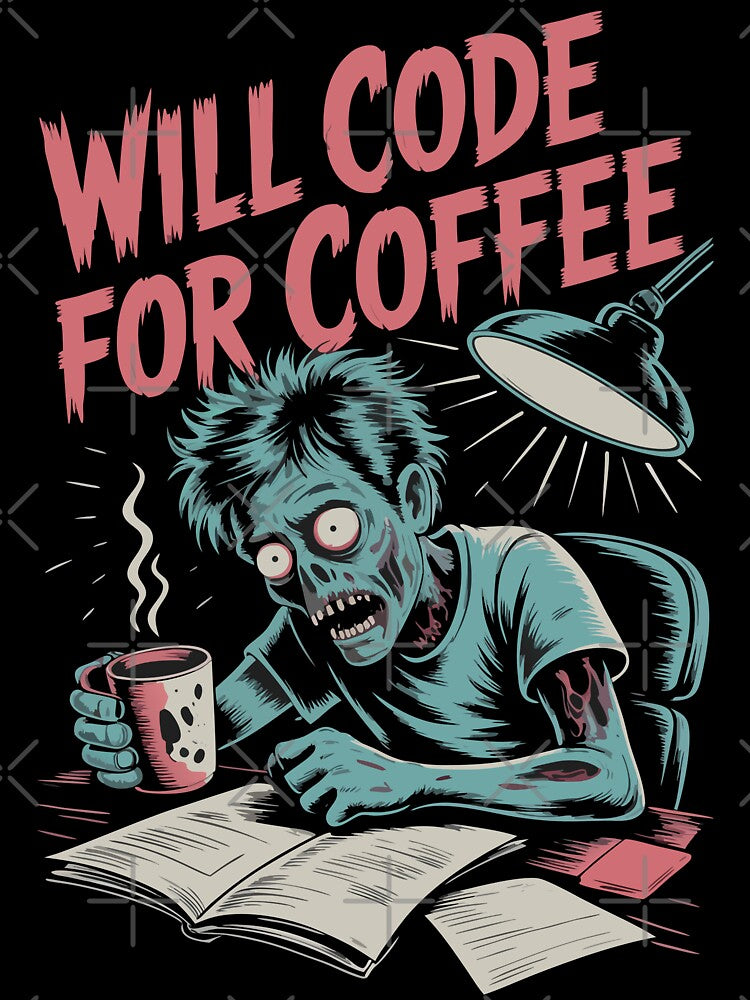 Will Code For Coffee – Funny Zombie Programmer Gift by RogueDroid