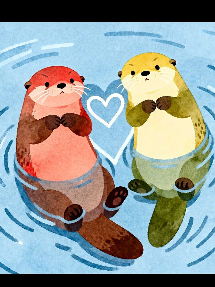 Significant Otter - Whimsical Watercolor Otters in Love by HappySproutArt