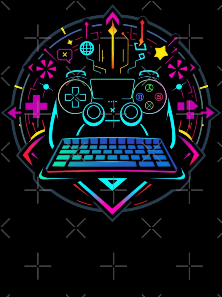 Vibrant Gaming Controller and Keyboard Icon with Neon Elements by Cloud-Riders