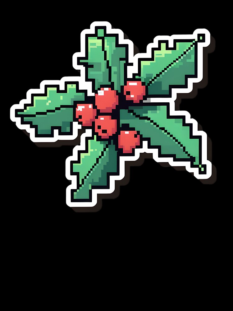 Cute Pixel Holly Leaves with Red Berries by BankMano