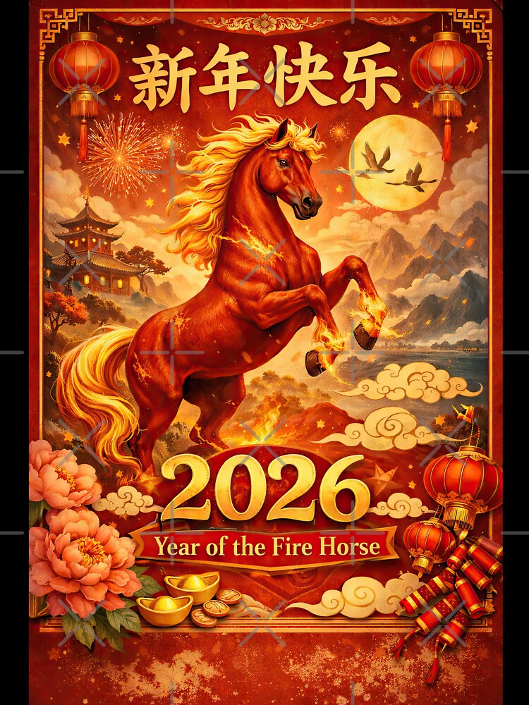 Chinese New Year 2026 – Year of the Fire Horse | Lunar New Year Red Horse Art by elgreko