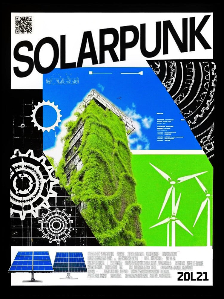 Solarpunk: Ivy-Covered Skyscraper and Wind Turbines by Raw-Ink
