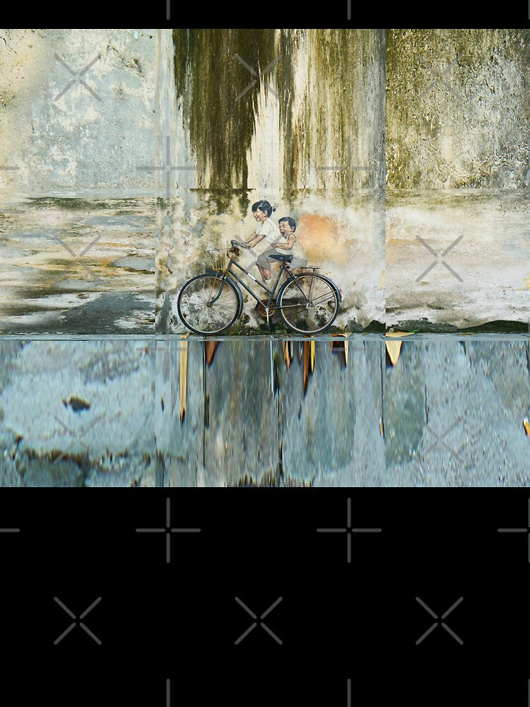 Bicycle Riding Children Vintage Graffiti by LashCreations