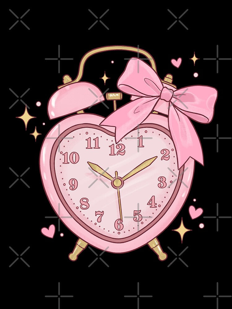 Coquette Pink Ribbon Heart Clock Soft Girl Aesthetic by HerTenderly
