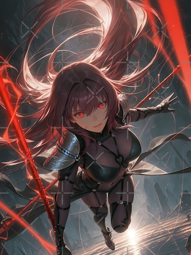 Dynamic Lancer Scathach Sukasaha Fate Grand Order Lightning Red Anime Girl Aura by HumbertoValveno