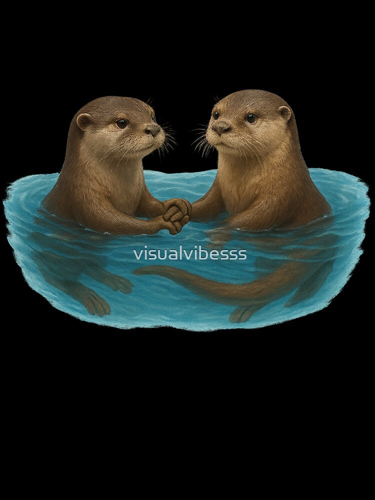 Realistic Digital Drawing - Otters Swimming and Holding Hands by visualvibesss