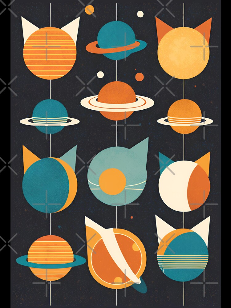 Mid-Century Retro Futurism Cat Planets Poster: A Playful Cosmic Exploration by Barbzzm