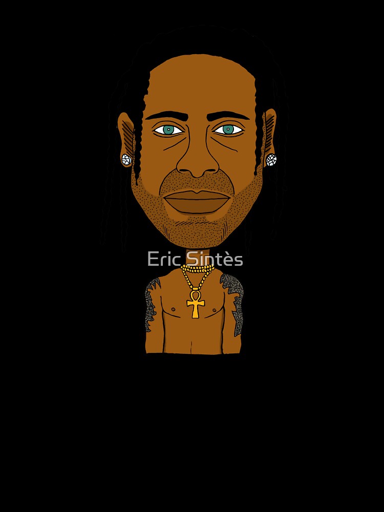 Cool Cartoon Black Guy with Dreads, Green Eyes and Gold Ankh Chain. by Eric Sintès