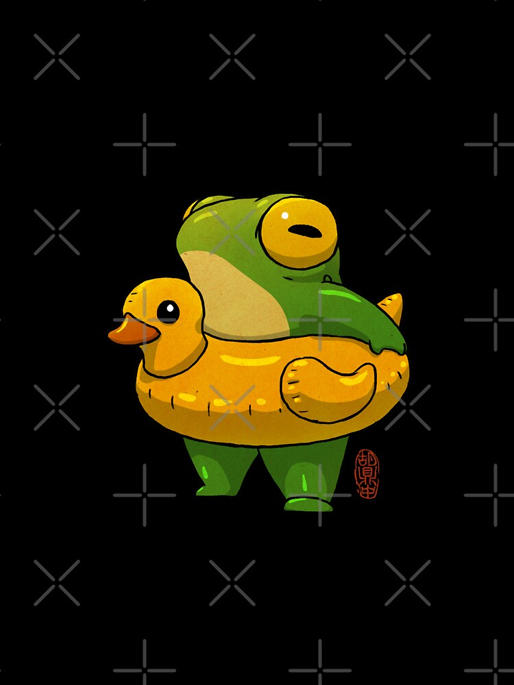 cute summer time ducky frog swimming pool floatie artwork asian style by DingHuArt