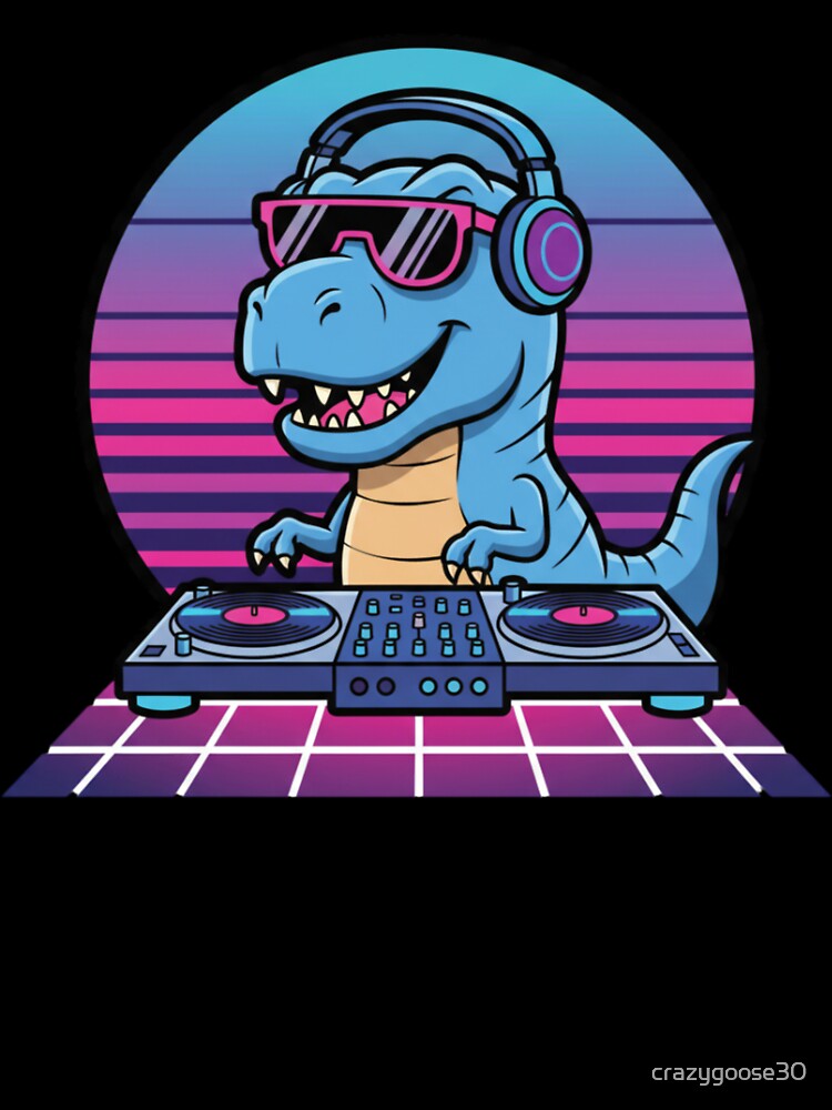 Cool Retro DJ Blue T Rex Synthwave Sunset by crazygoose30