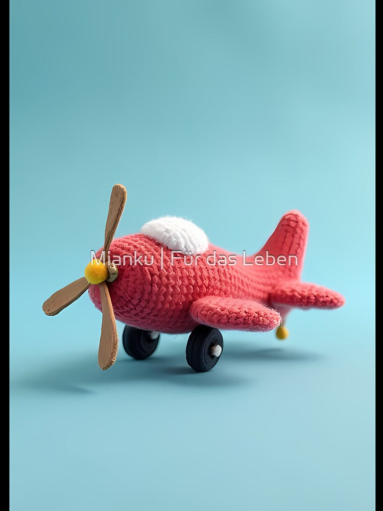 Crocheted red toy airplane on blue by Mianku | Für das Leben