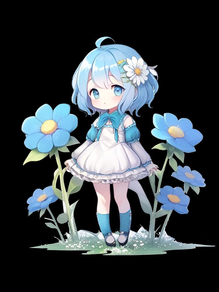 Blue-haired chibi anime girl by Curious Conquests
