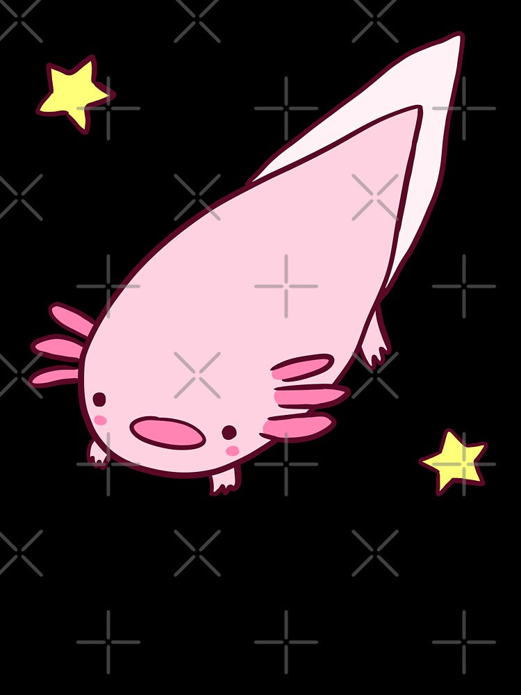 Cute happy axolotl with stars by Mayarart