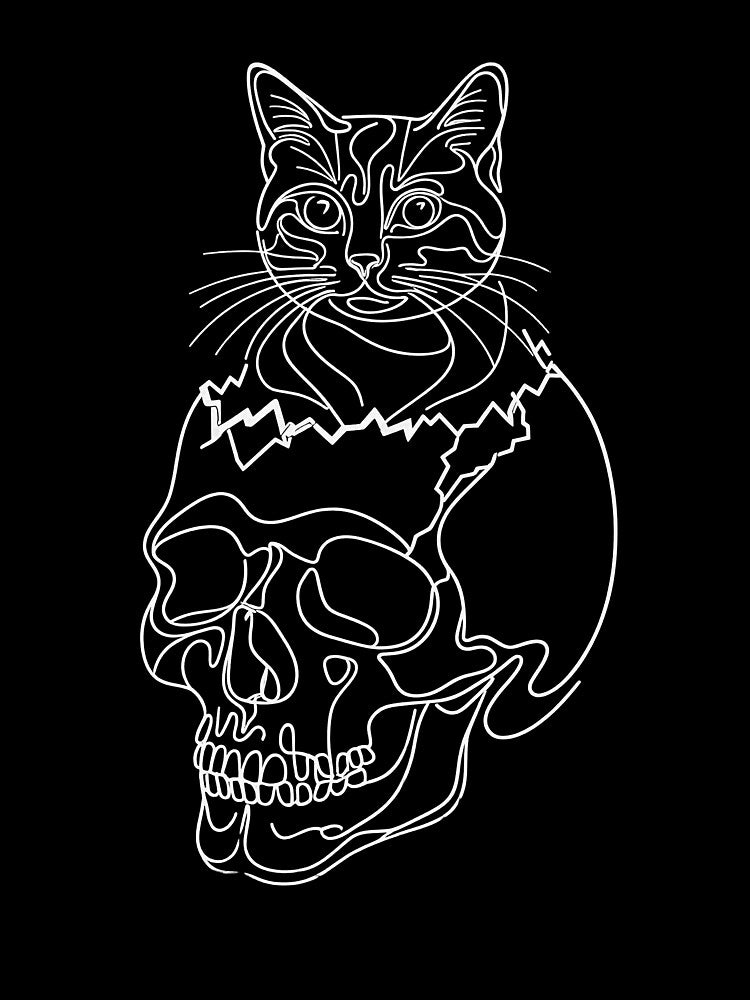 Skull and Cat Line Art by Kina-design