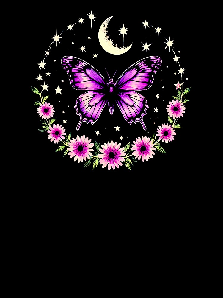 Gothic Purple Butterfly Moon Mystical Aesthetic Tattoo Art by VikArtStudio