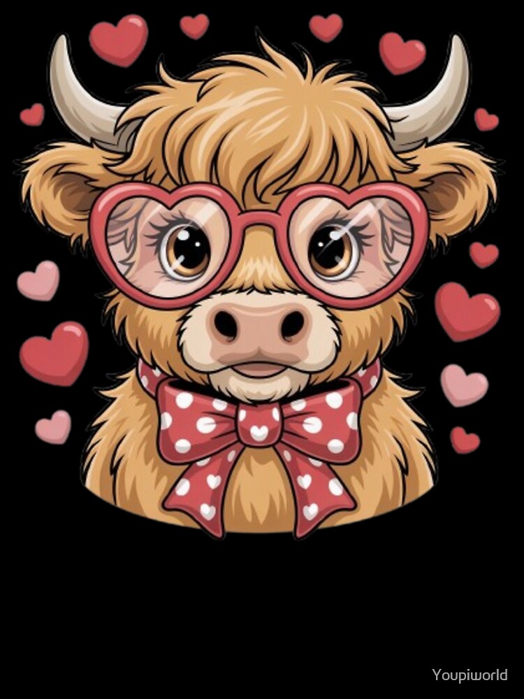 Cute Highland Cow Valentine T-Shirt | Fluffy Cow with Hearts Shirt | Farm Animal Valentine Gift by Youpiworld