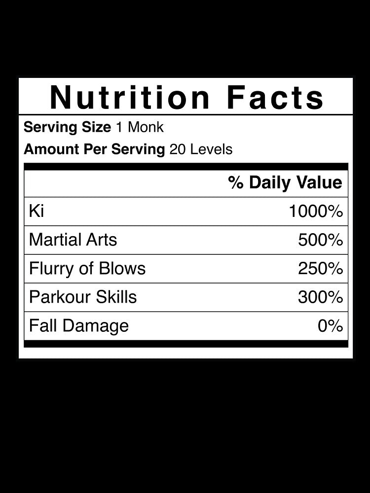 D&D Monk Nutrition Facts by erincrnkdesign