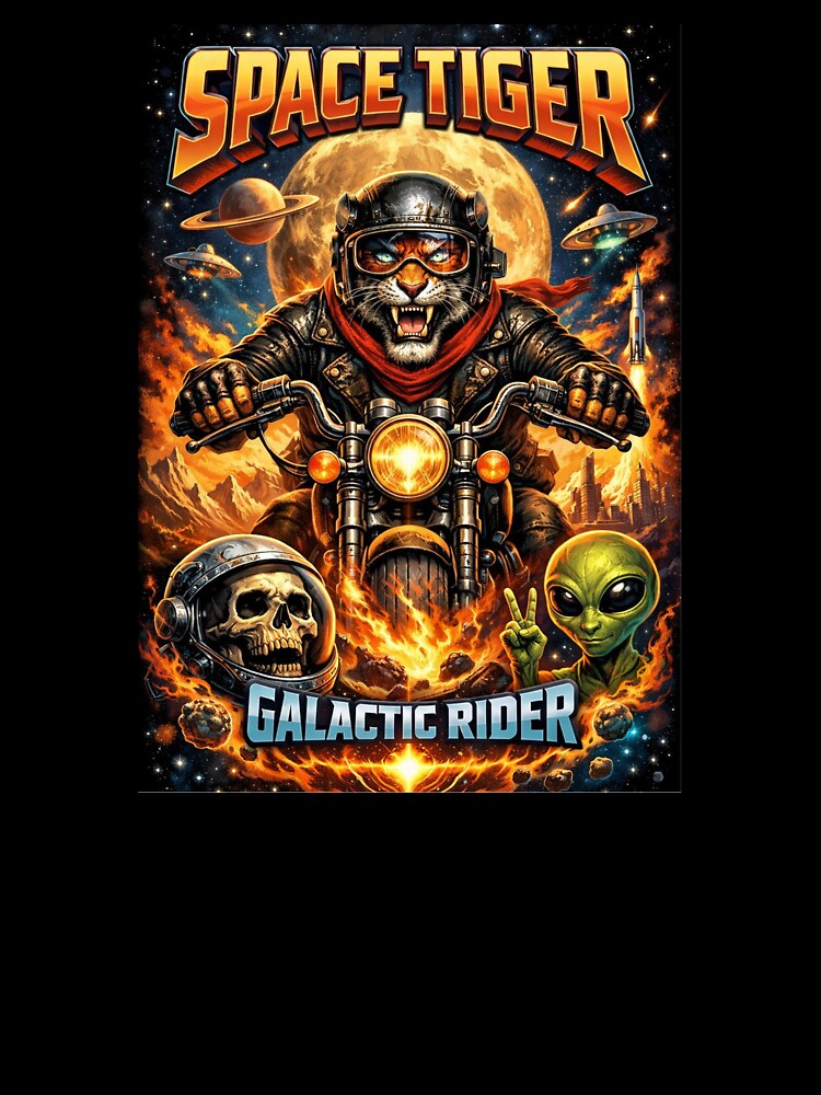 Space Tiger – Galactic Rider Sci-Fi Biker Poster & Graphic Tee by Wentoo